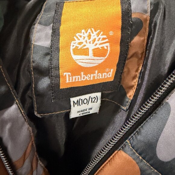 Timberland Boys’ Camo Puffer Vest Jacket w/ Hood & Fleece Sleeves Size M (10/12) - Picture 5 of 5